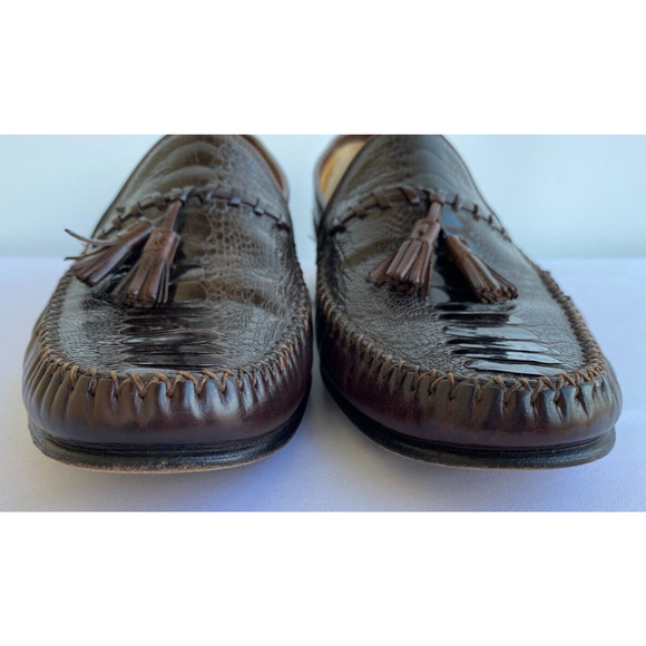 Johnston & Murphy Handcrafted Burgundy Loafer Shoes 9M Genuine Ostrich Italy main image 5